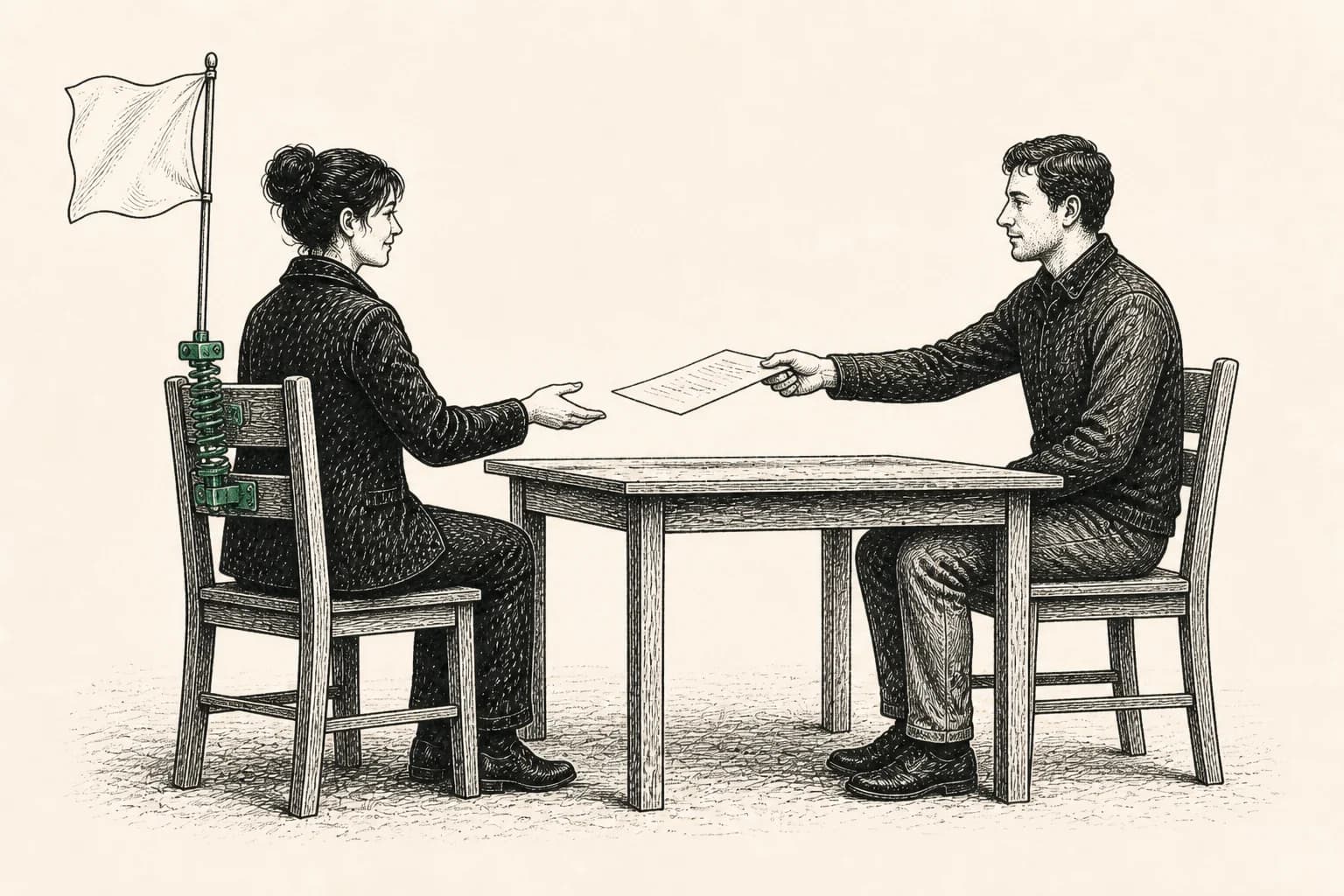 A request is offered while a white flag rises automatically on the recipient’s side.